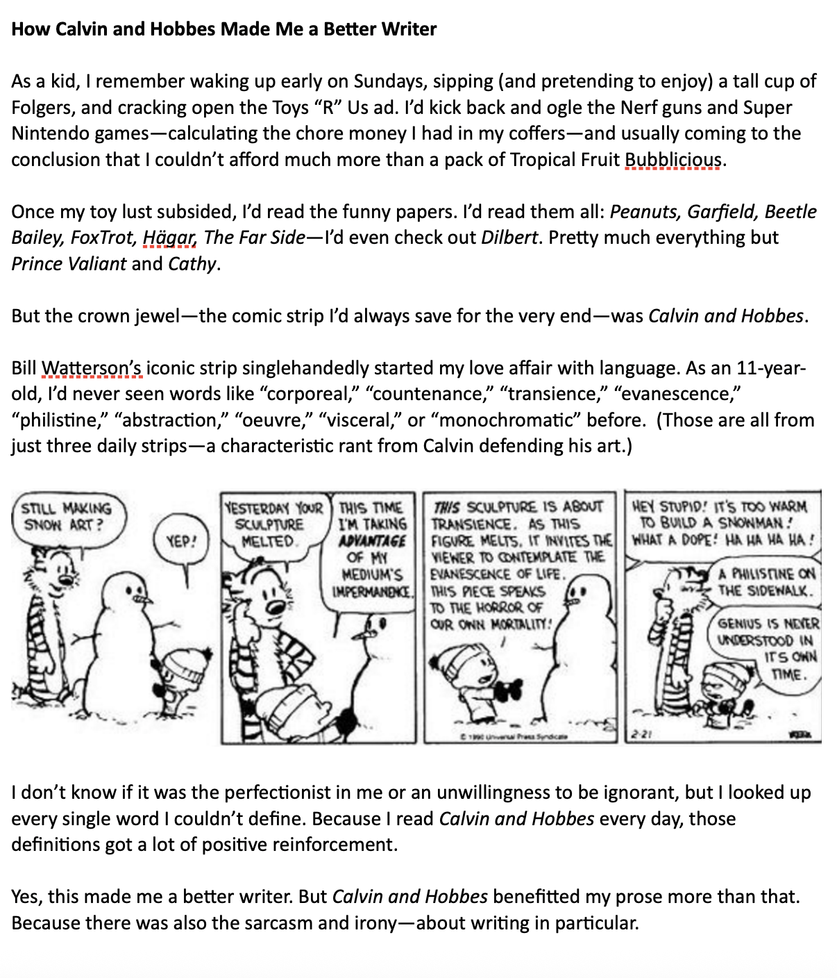 Calvin and Hobbes Blog Part 1